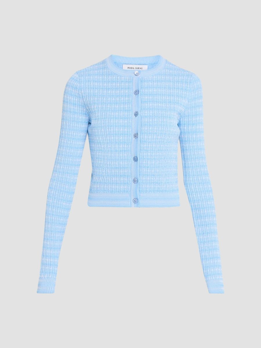 Prabal Gurung Women's Crewneck Fitted Cardigan - Light Blue White - Size XL