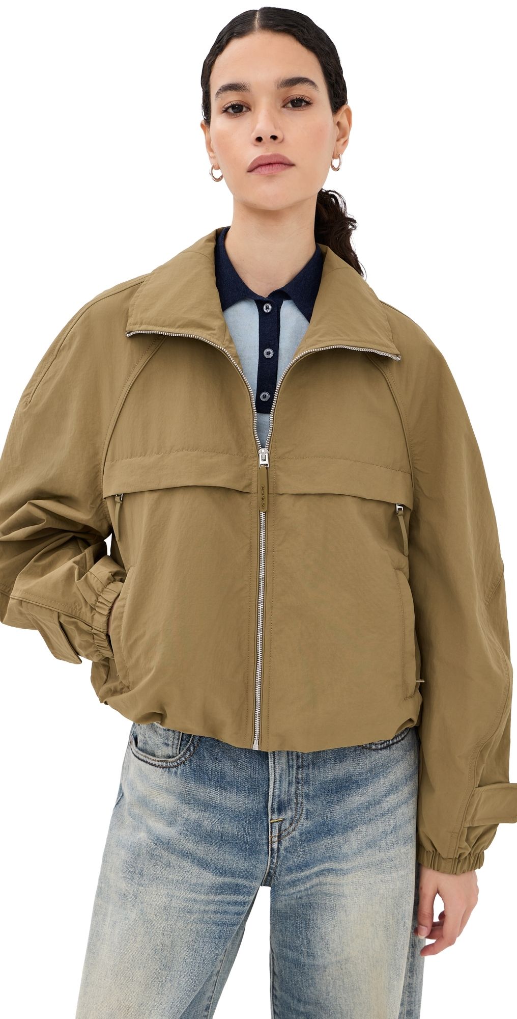 Acne Studios Odill Peach Nylon Bomber Jacket Dark Khaki 42