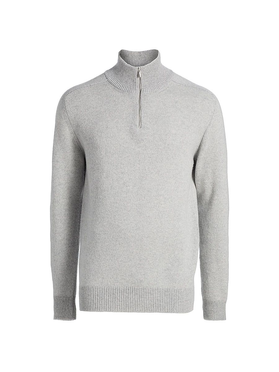 Men's COLLECTION Vanise Rib-Knit Quarter-Zip Wool Sweater - Pearl Grey - Size XXL