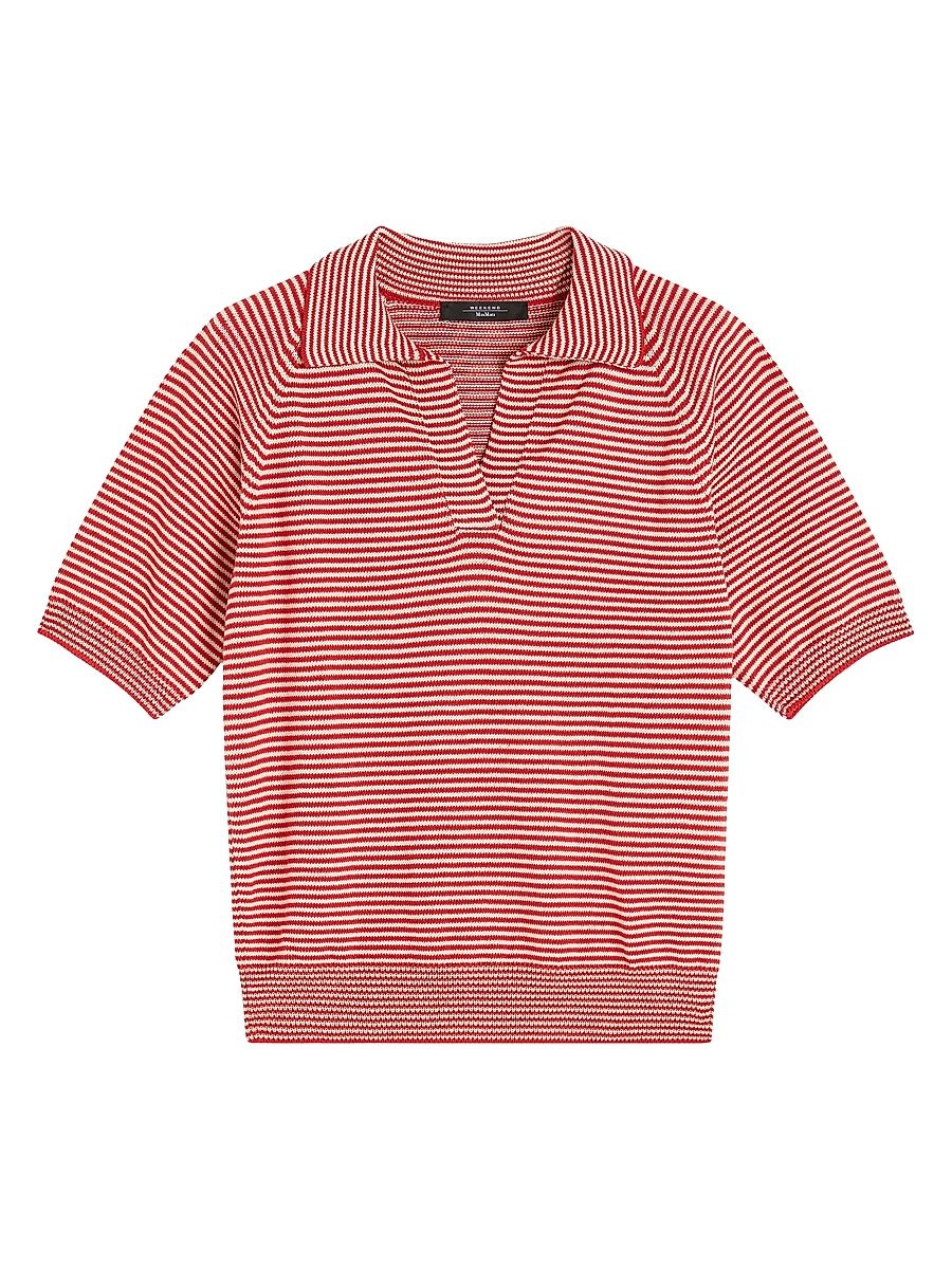 Women's Cotton Yarn Polo Sweater - Red Small Stripe - Size XL
