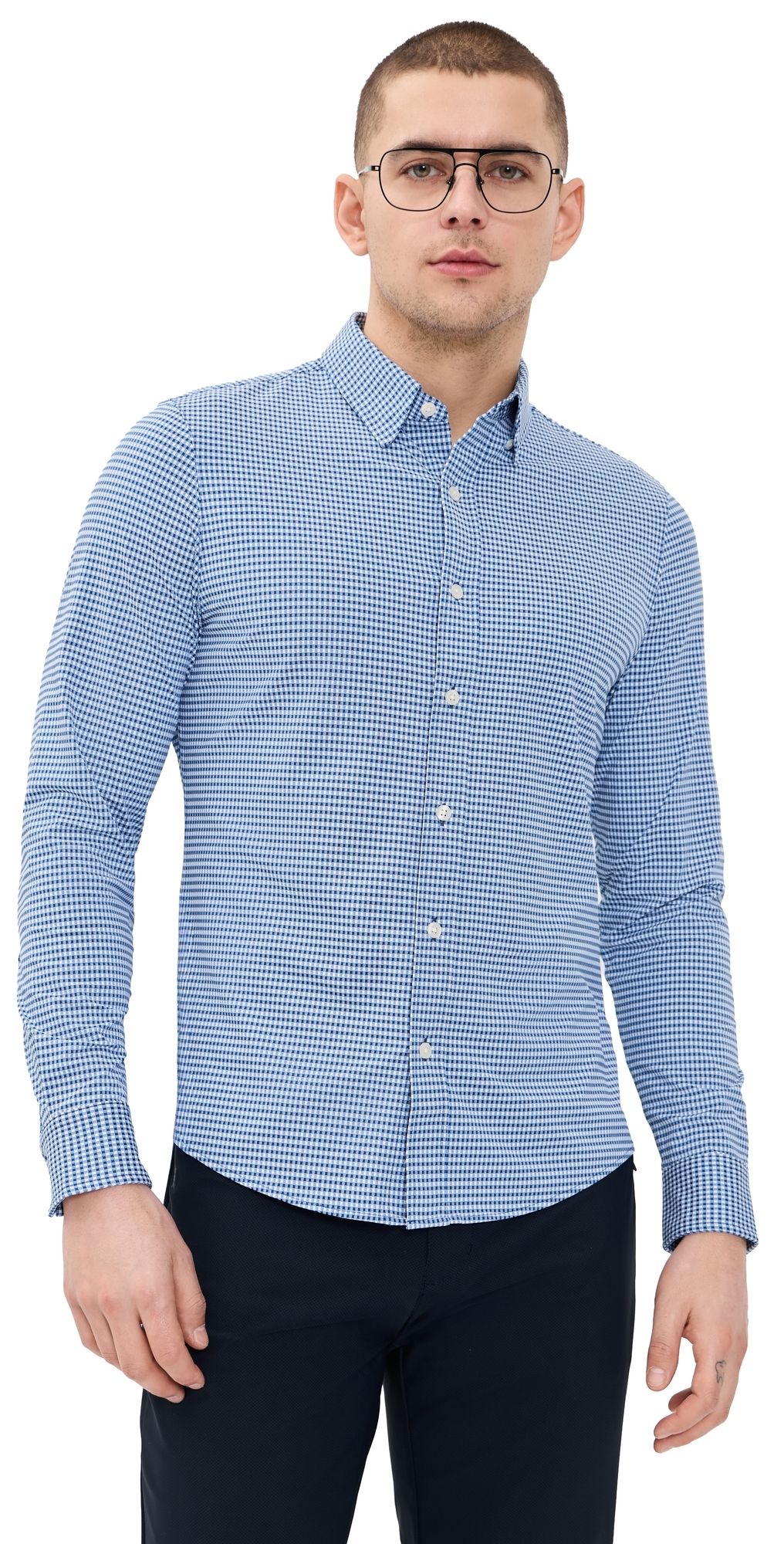 Rhone Commuter Slim Fit Shirt Navy Gingham M