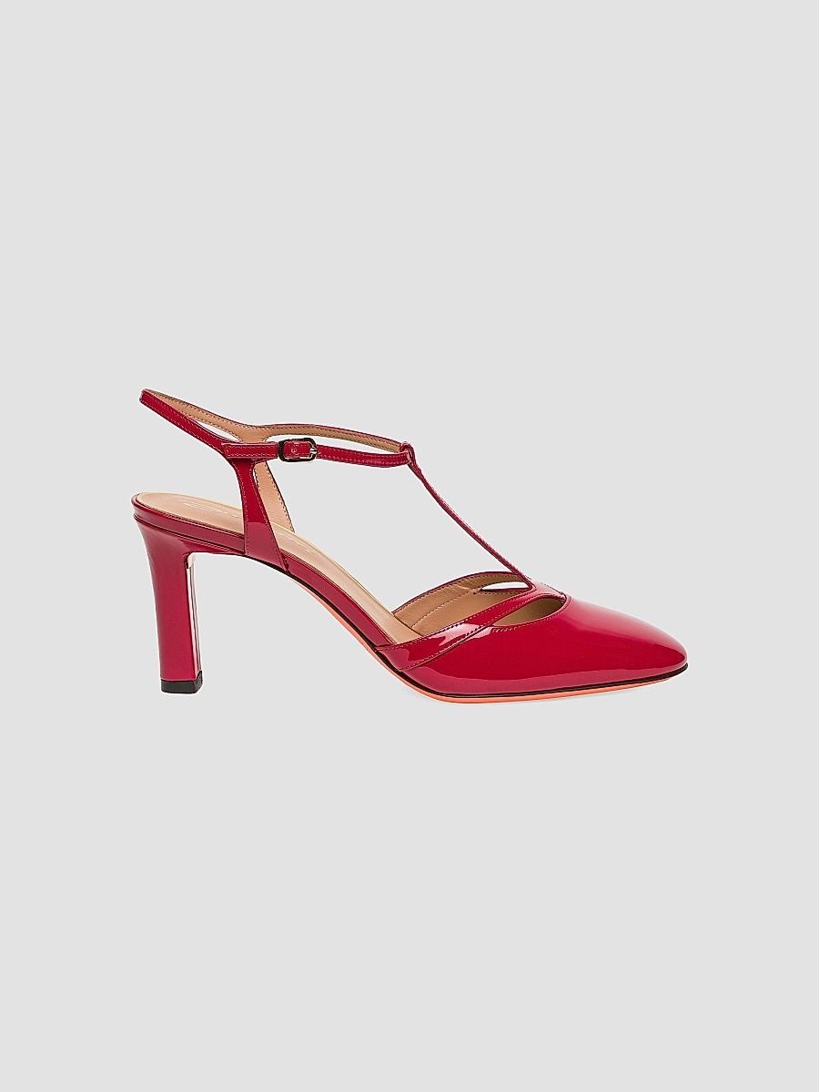 Women's Sofia Patent Leather 50MM T-Strap Pumps - Red - Size 9.5