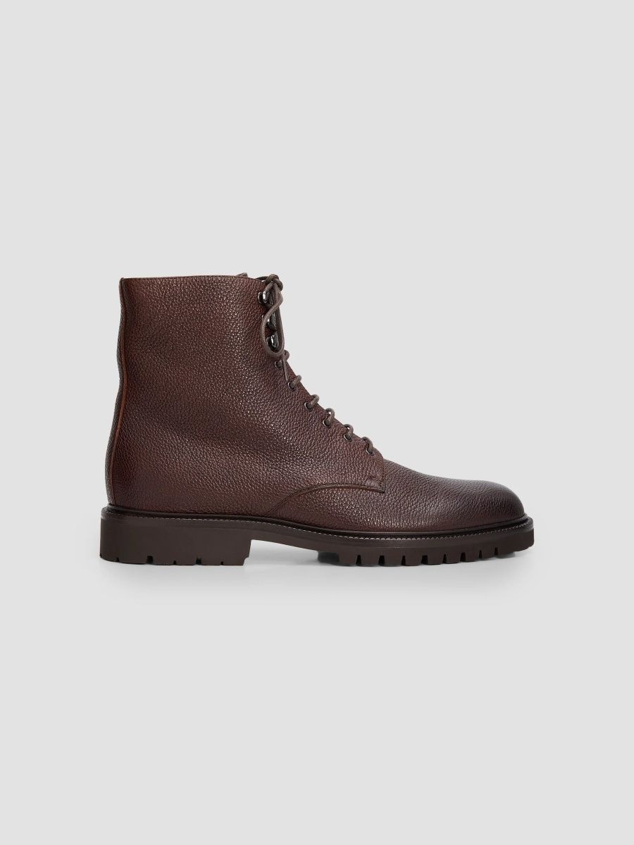 Brunello Cucinelli Men's Shearling-Lined Leather Ankle Boots - Dark Brown - Size 8.5