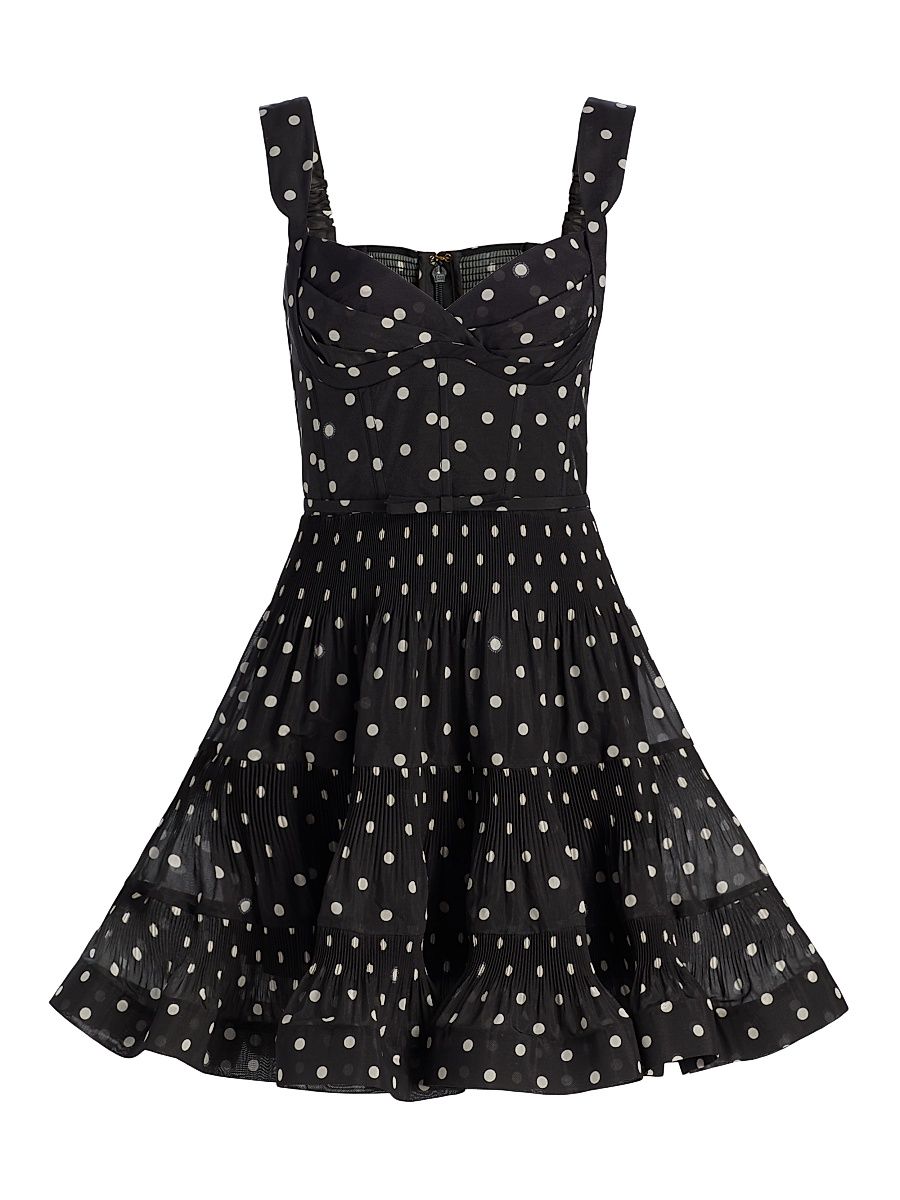 Women's Belted Tiered Sleeveless Fit & Flare Minidress - Black Dot - Size 8
