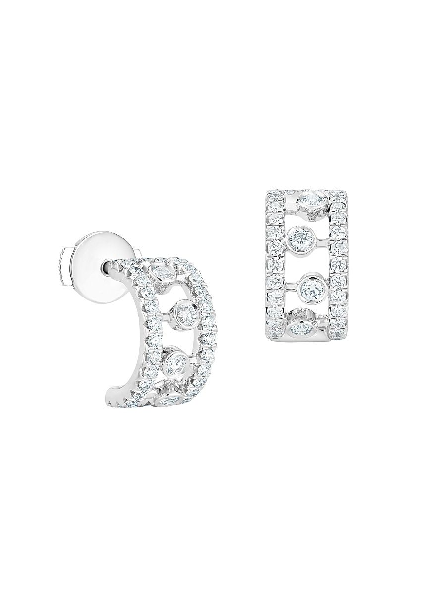 Women's Dewdrop Diamond & 18K White Gold Hoop Earrings/0.4" - White