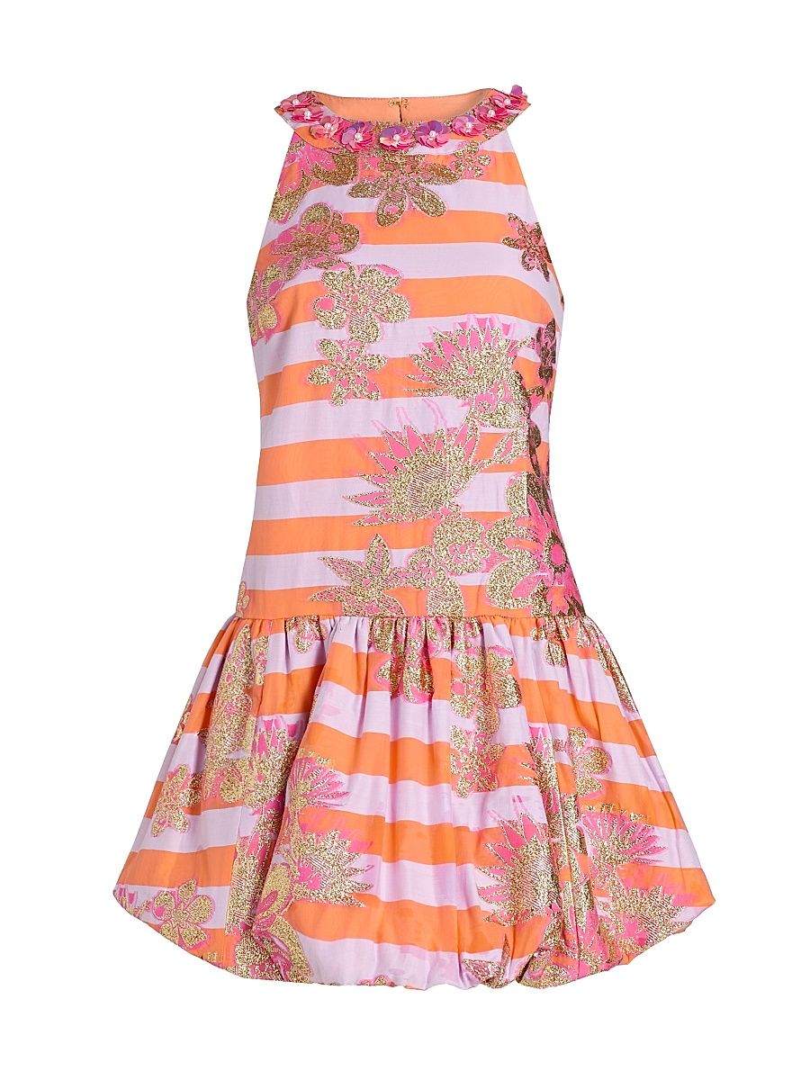 Women's Ashlynn Stripe Jacquard Minidress - Papaya Metallic Floral - Size 14