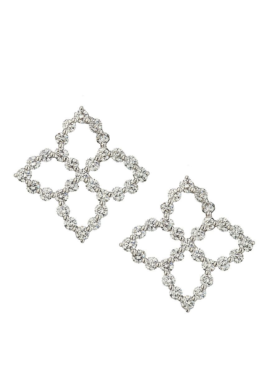Women's Diamond Princess 18K White Gold & 2.85 TCW Diamond Flower Earrings - White Gold