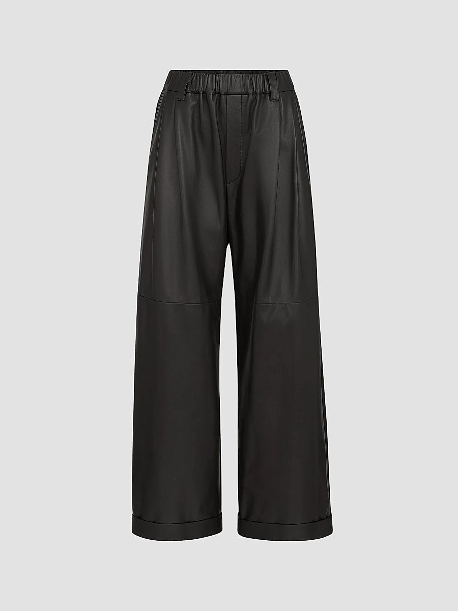 Women's Nappa Leather Baggy Trousers - Black - Size 0