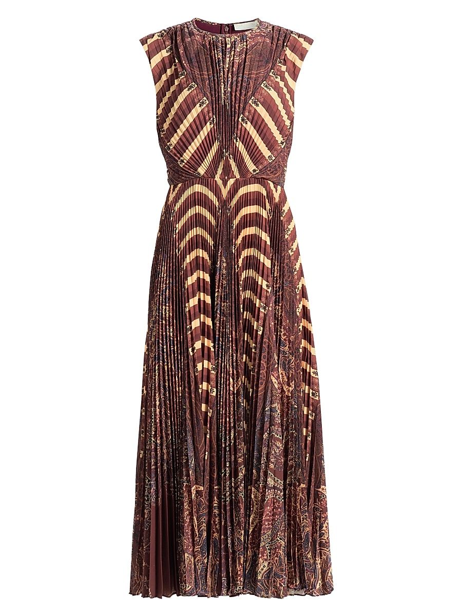 Women's Violeta Printed Pleated Sleeveless Midi-Dress - Topaz - Size 8