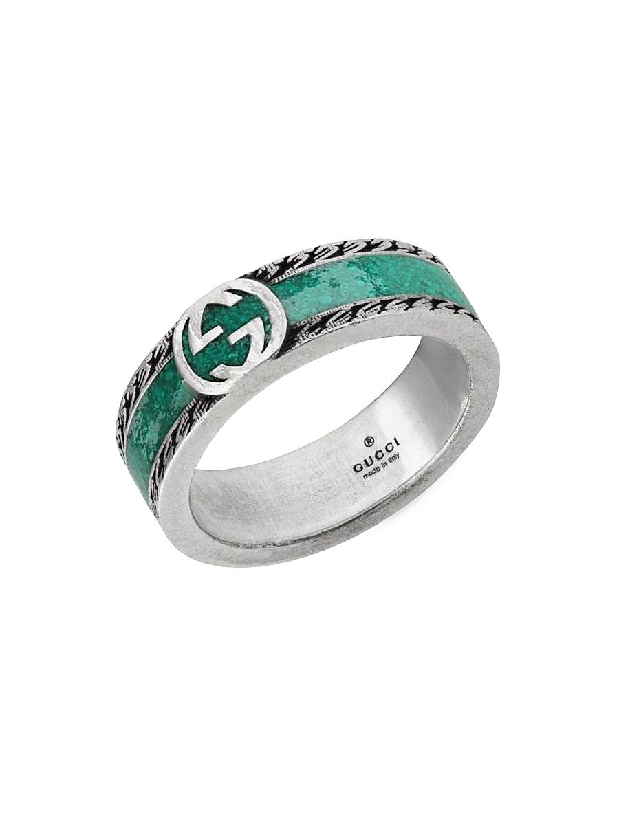 Men's Sterling Silver & Enamel Interlocking G Ring - Sterling Silver - Size 10.25