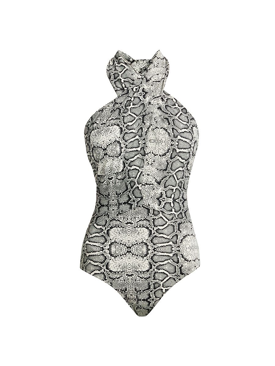 Women's Eriya Snakeskin-Print One-Piece Swimsuit - Urban Snake - Size 8