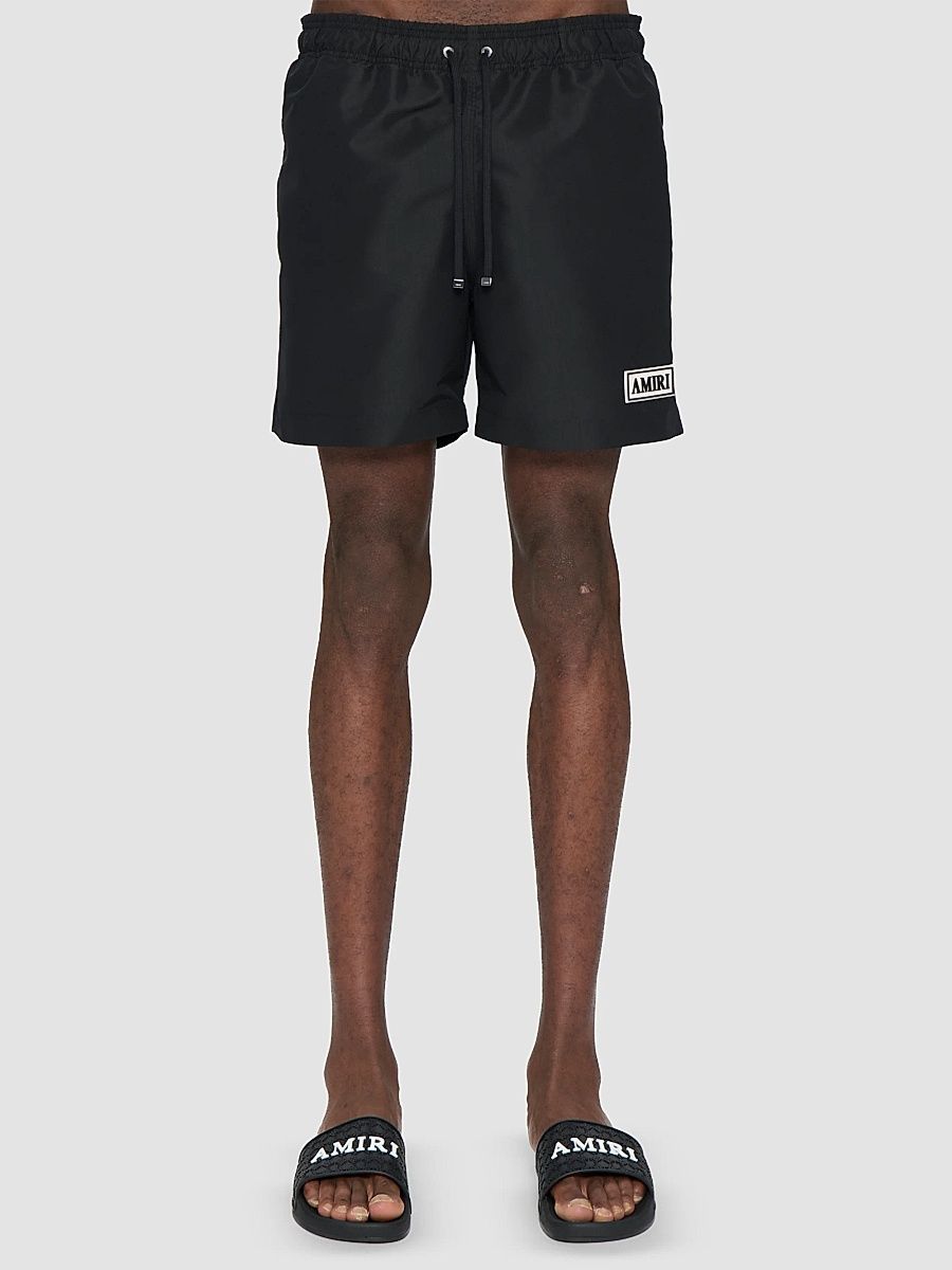Men's Logo Patch Swim Shorts - Black - Size XS