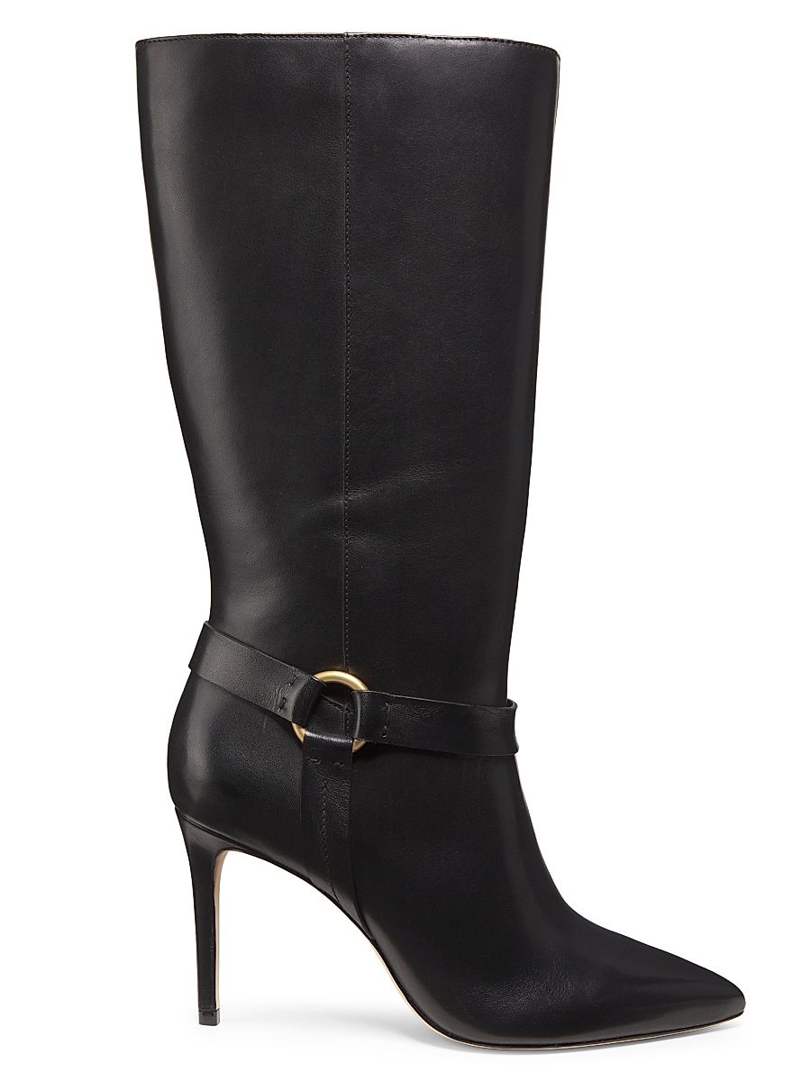 Women's 90MM Ring-Detailed Stiletto Leather Boots - Black Gold - Size 8