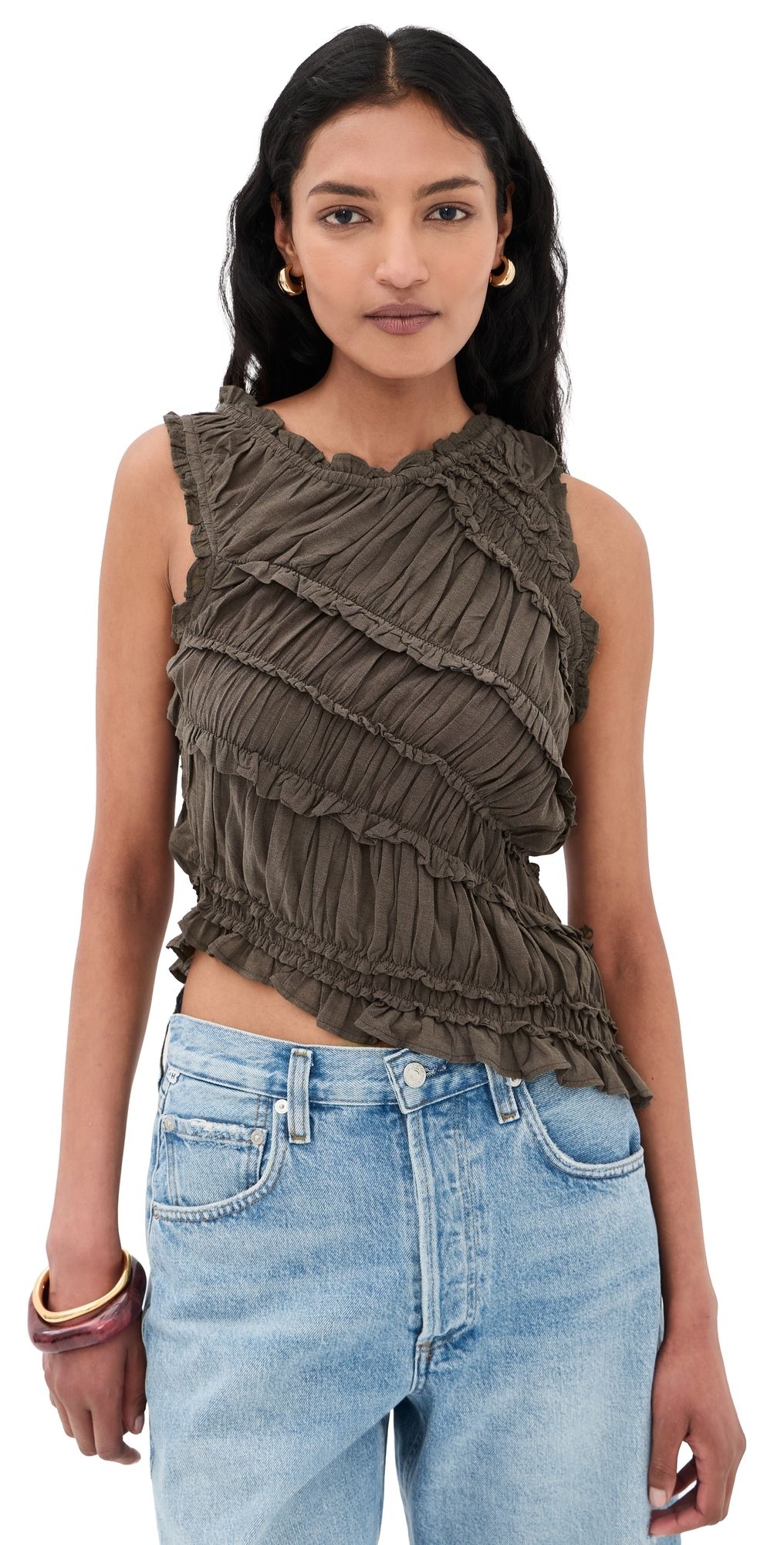 Free People Pink Sands Smocked Top Chocolate L