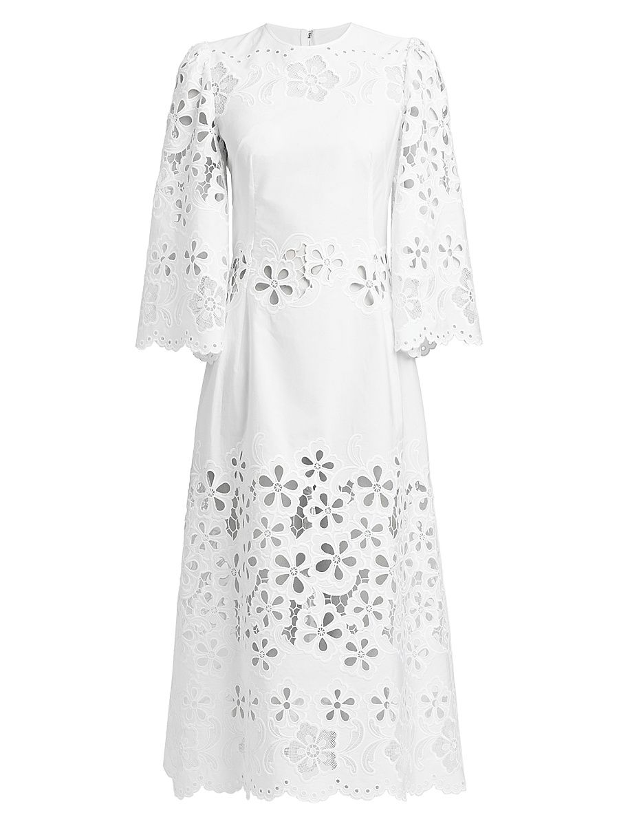 Women's Floral Cotton-Blend Midi-Dress - Bianco Ottico - Size 10