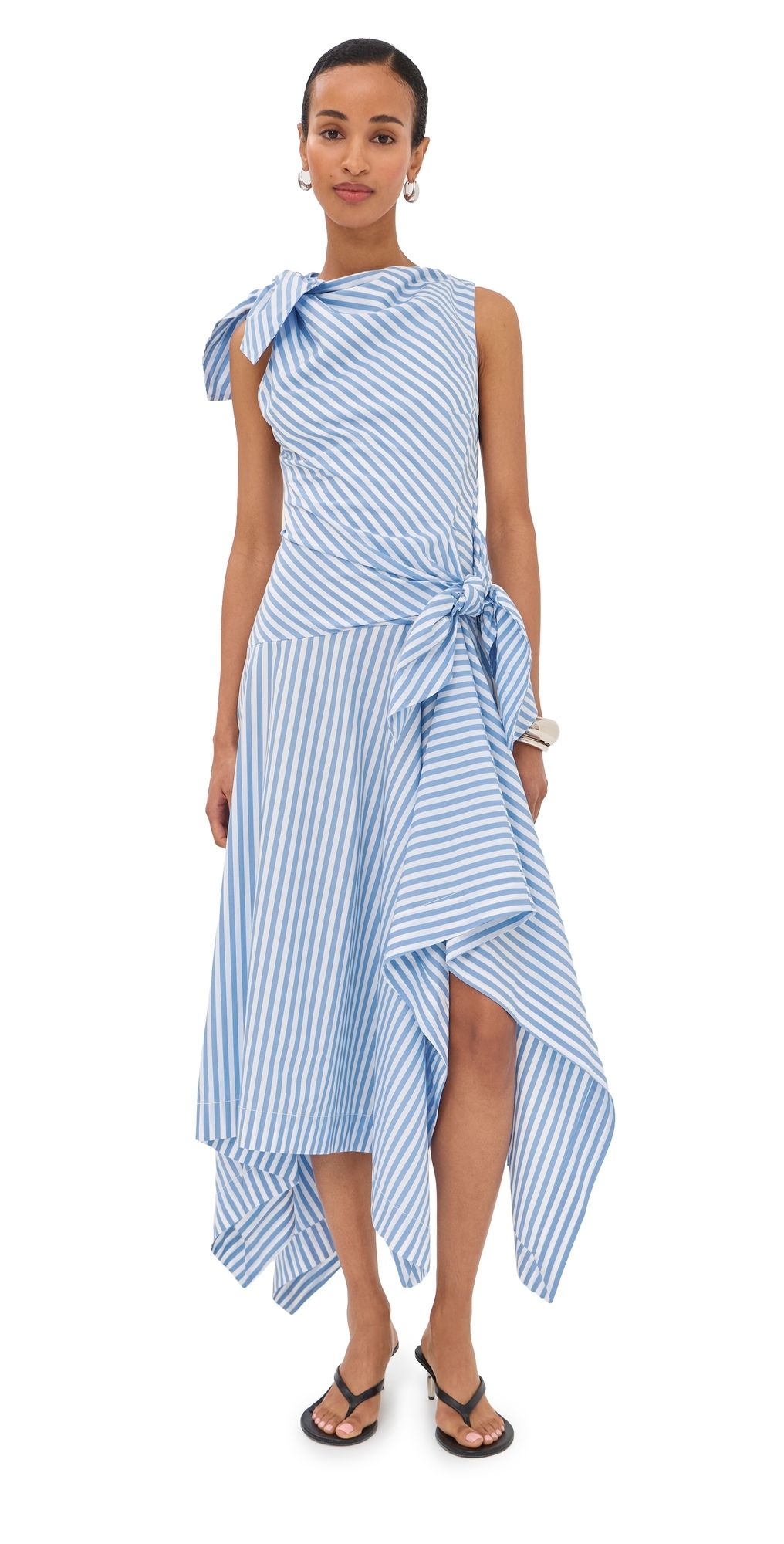 Monse Bow Drape Cascade Dress Sky Blue 0