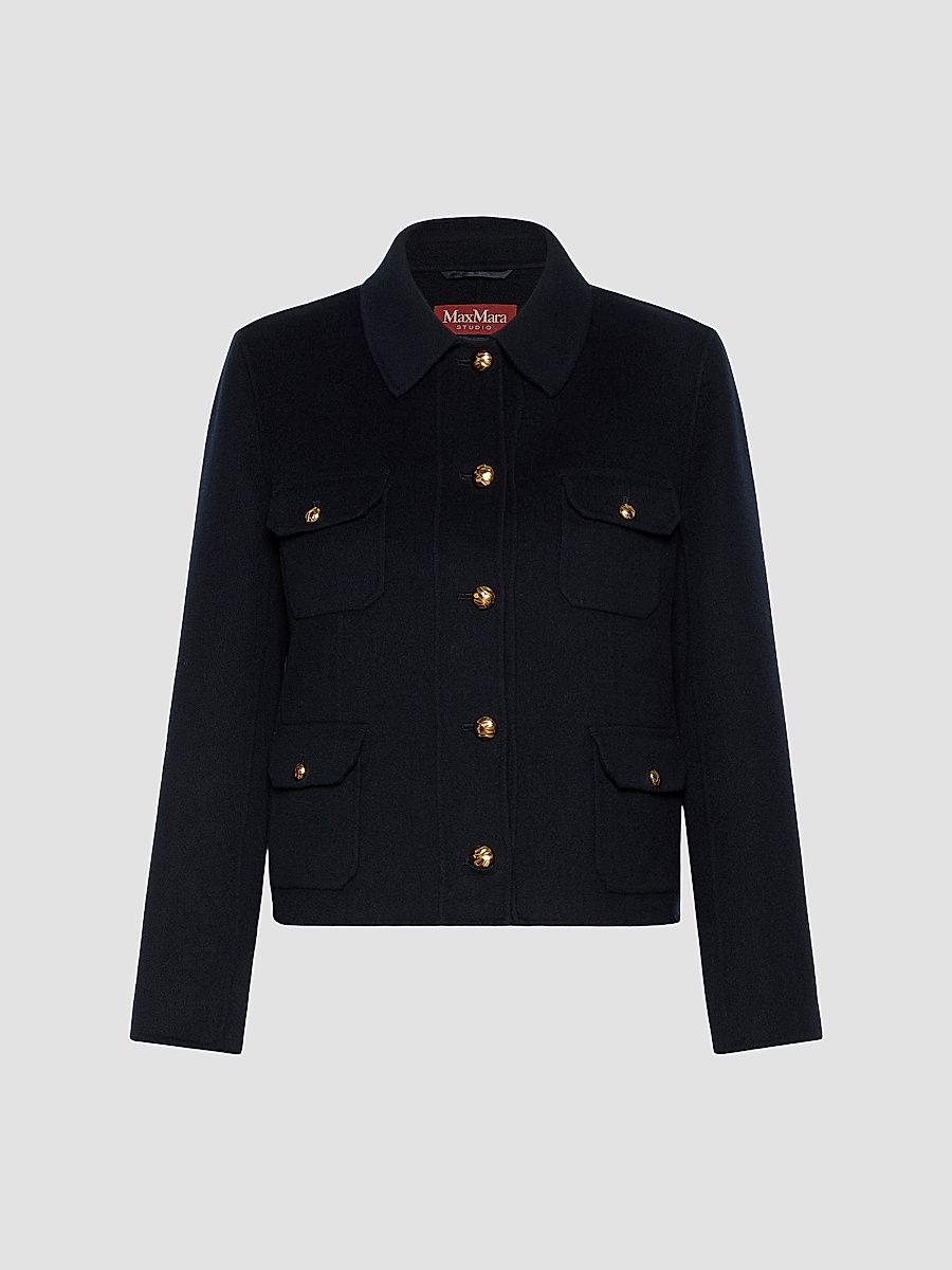 Women's Wool Cashmere and Silk Varsity Jacket - Navy - Size 0