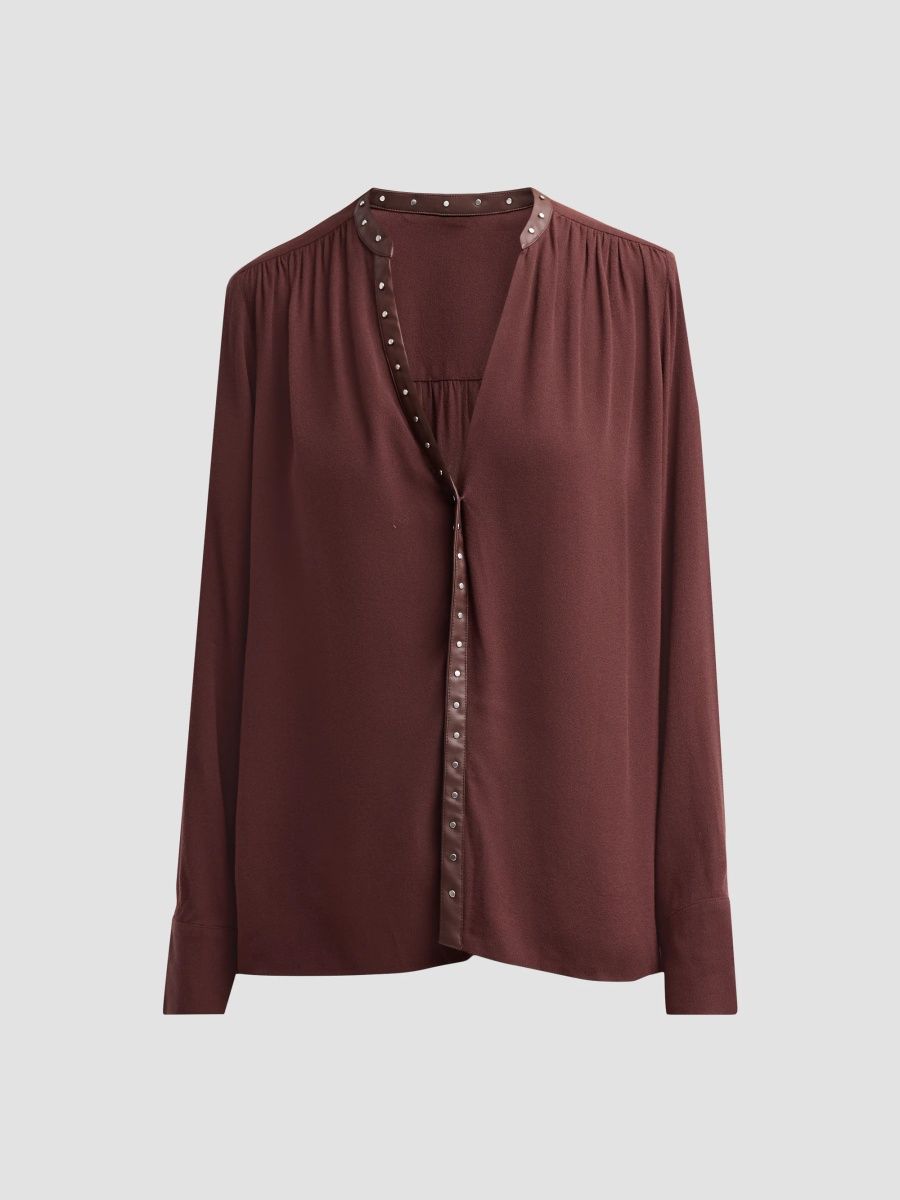 Vince Women's Studded Crepe Top - Black Fig - Size XS