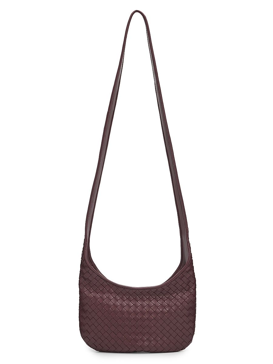 Men's Small Veneto Intrecciato Leather Crossbody Bag - Deep Mahogany Silver