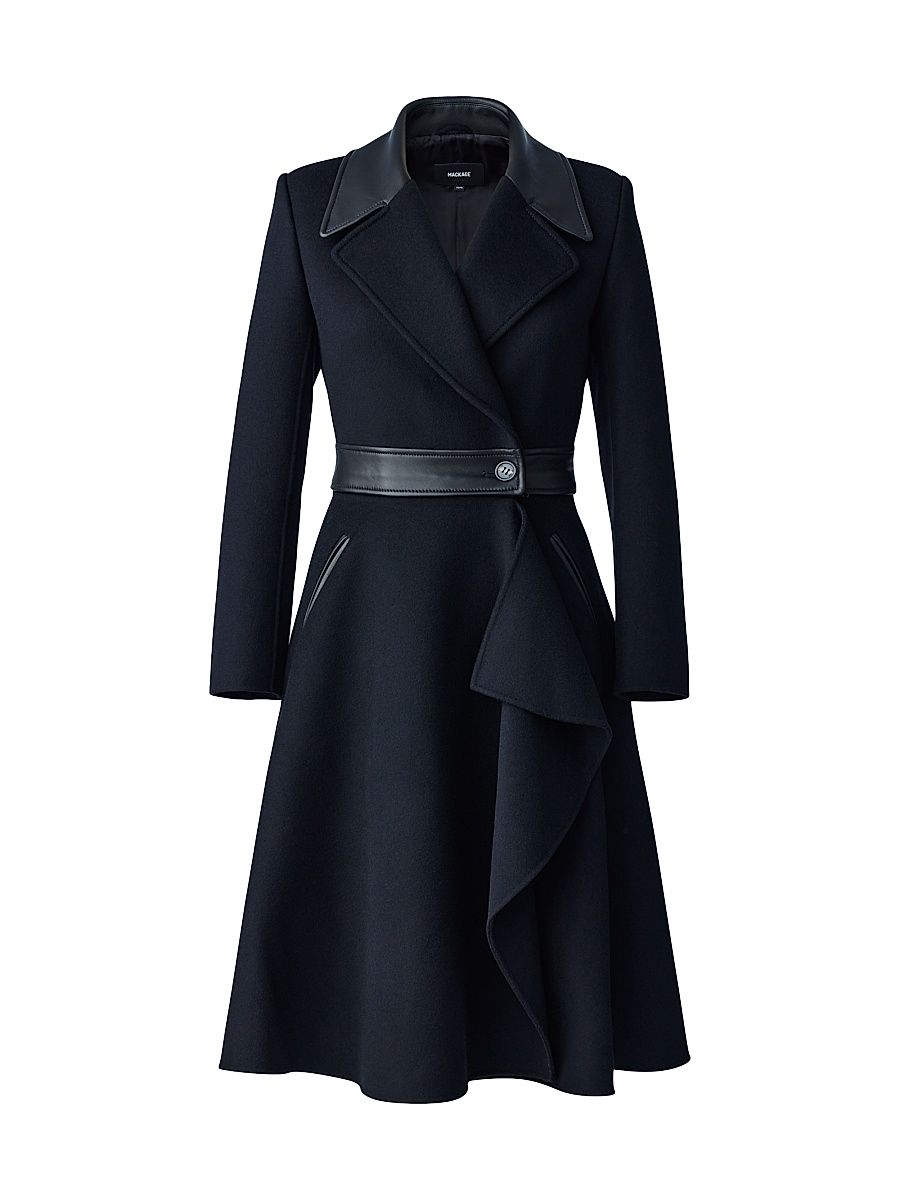 Women's Rose Wool and Leather Coat - Black - Size Medium