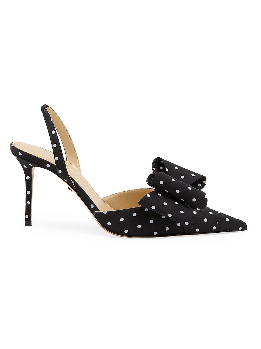 Women's Le Cadeau 85MM Polka Dot Satin Slingback Pumps - Black White - Size 7.5
