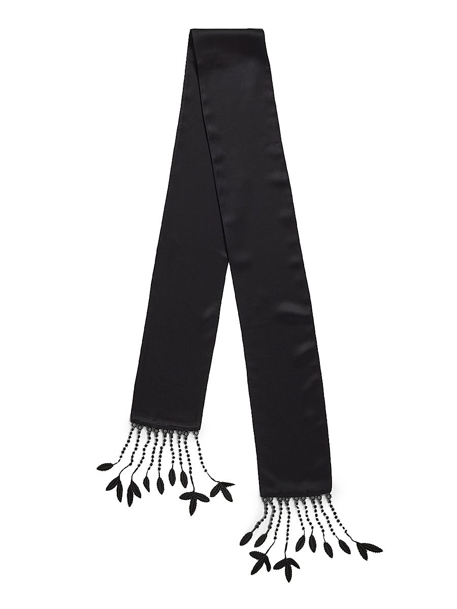 Women's Crepe & Guipure Lace Tuxedo Scarf - Black