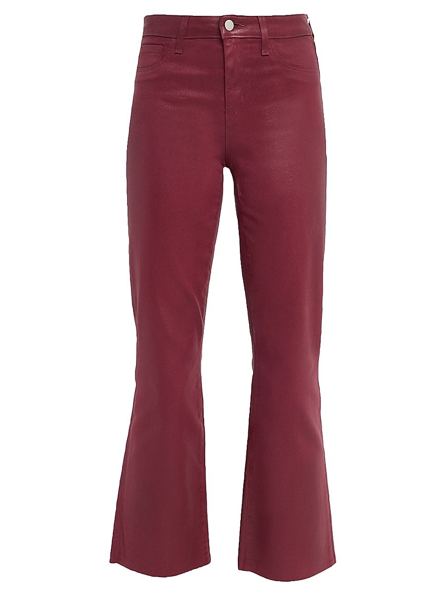 Women's Kendra Coated High-Rise Crop Flare Pants - Dark Red - Size 30