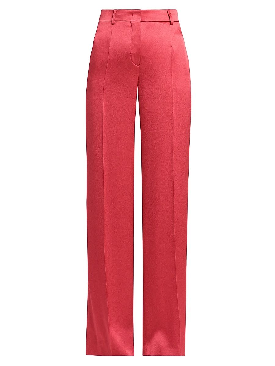 Women's Satin High-Rise Straight-Leg Pants - Violet - Size 8