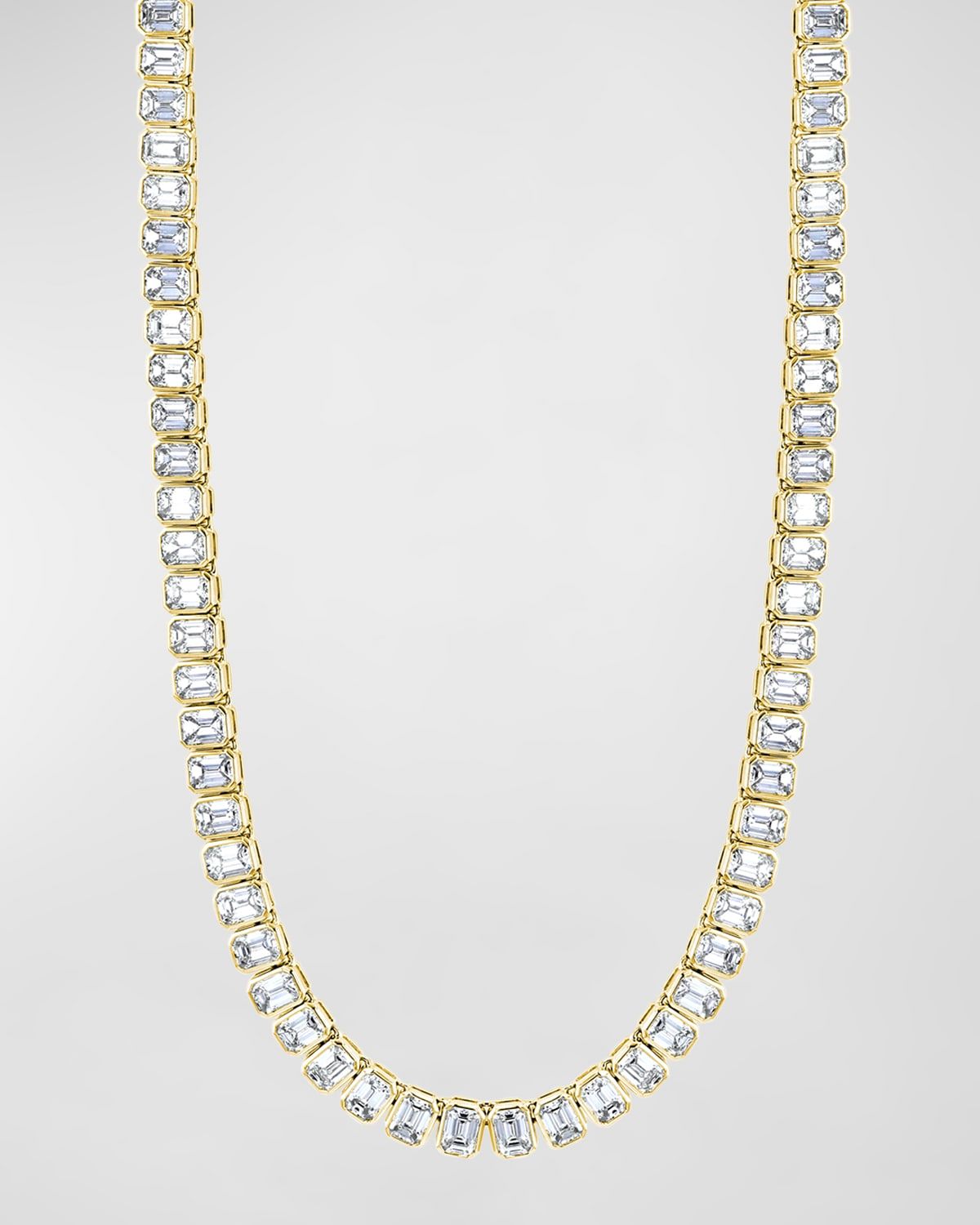 x Christina Adamo 18K Gold 16" North South Bezel Set Emerald-Cut Diamond Tennis Necklace, 21.40tcw