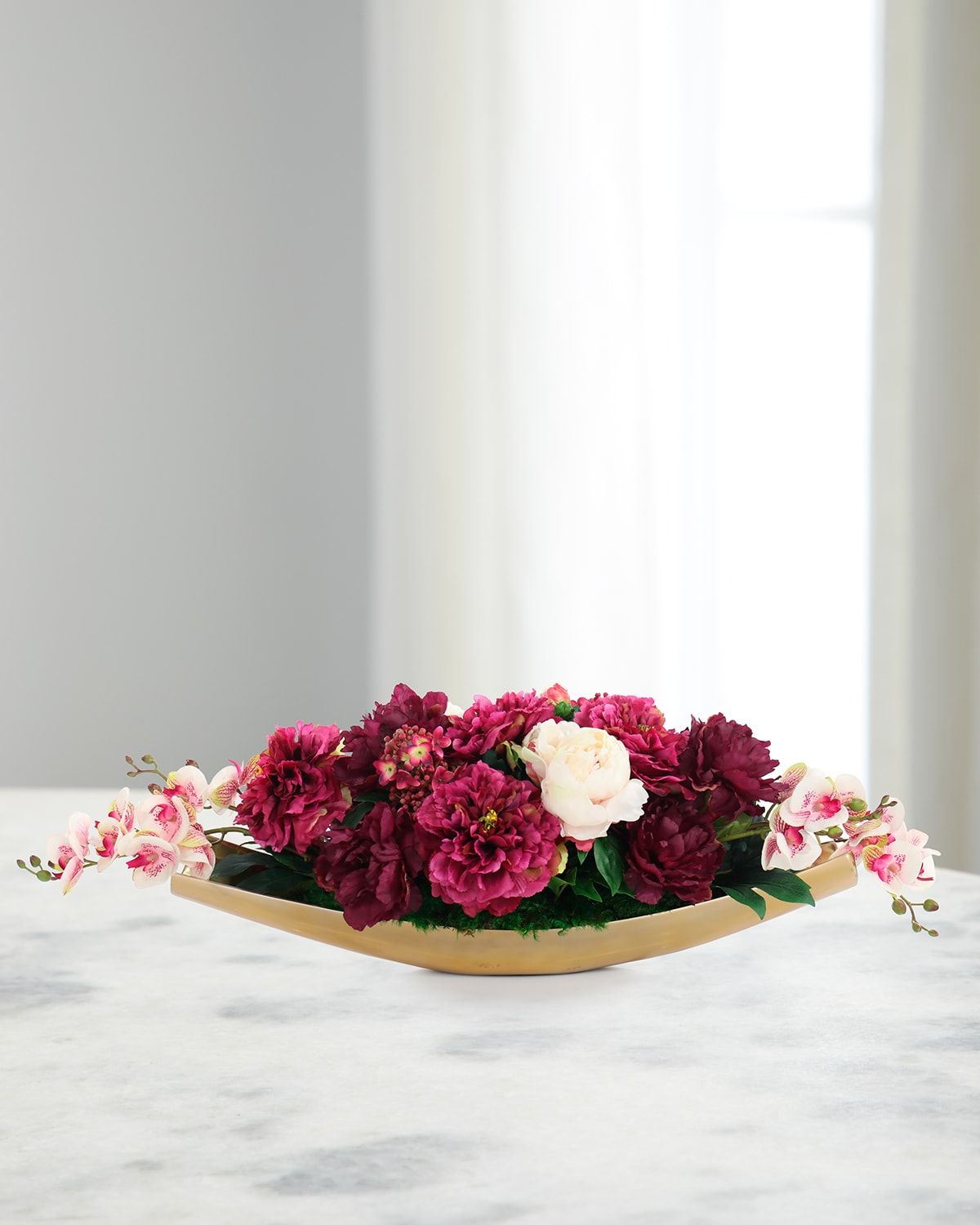 Luscious Peonies 12" Faux Floral Arrangement in Metal Vase