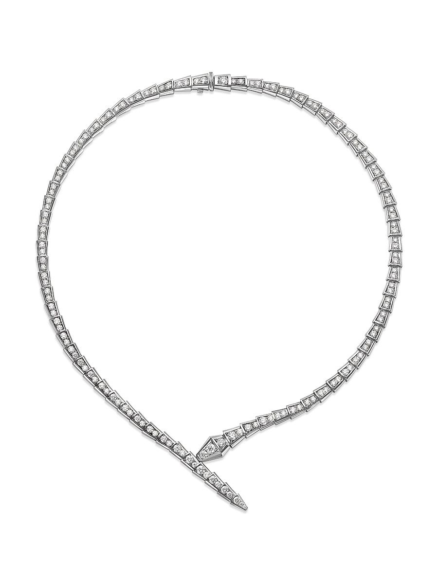 Women's Serpenti Viper 18K White Gold & Diamond Necklace - White Gold - Size Small