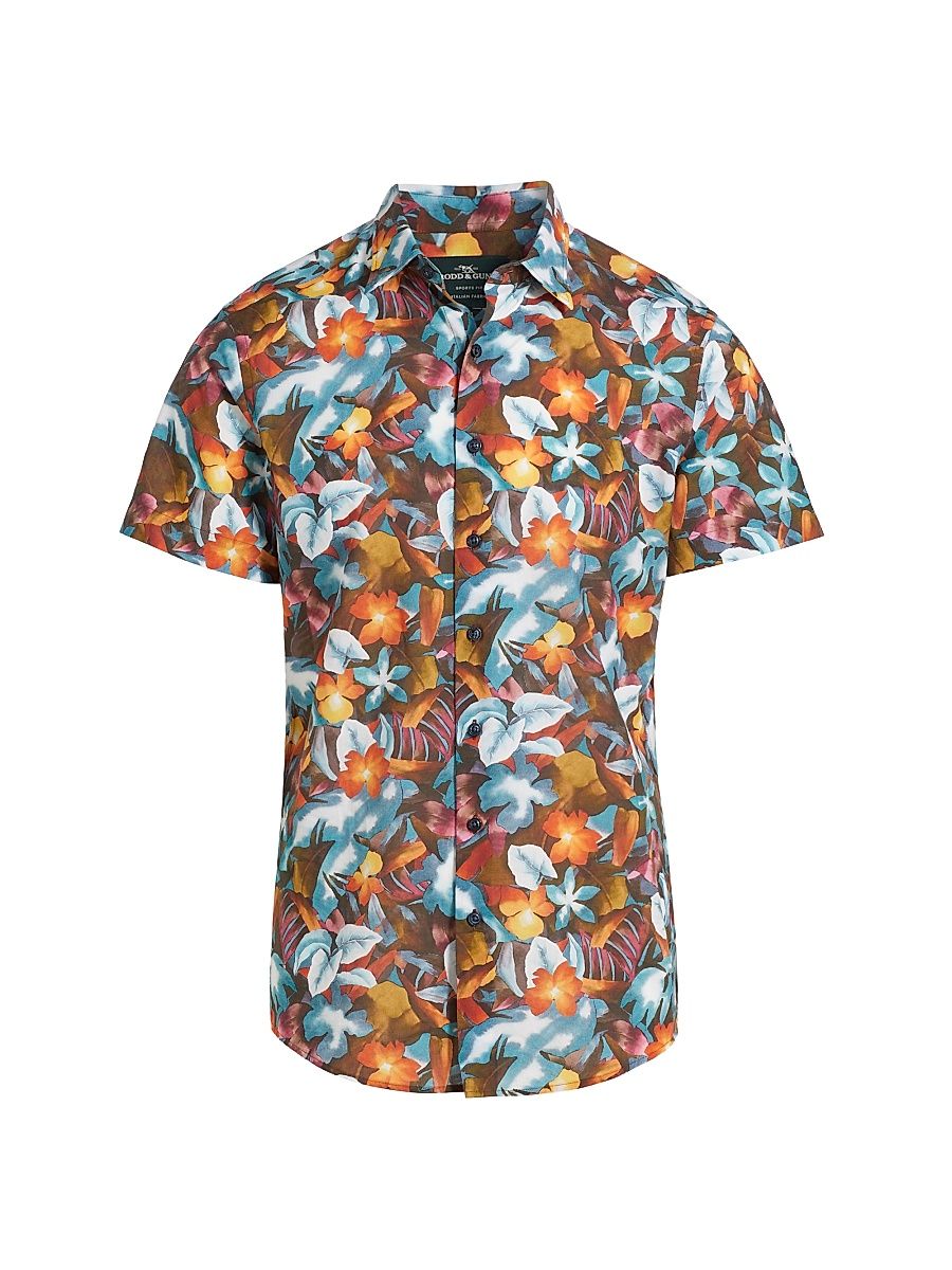 Men's Port Hutt Floral Cotton Shirt - Rust - Size Small