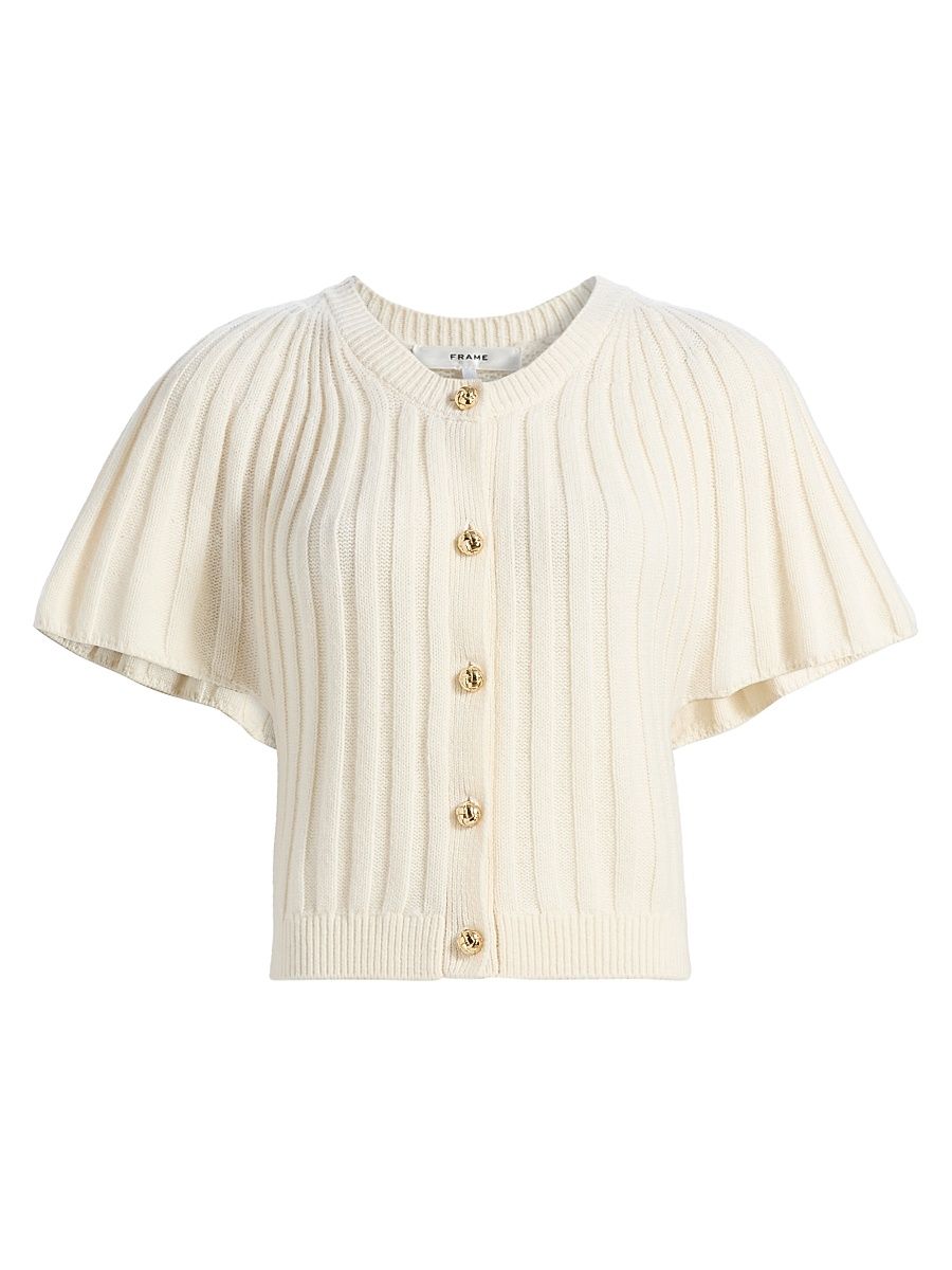 Women's Flutter-Sleeve Wool-Cashmere Cardigan - Cream - Size Medium