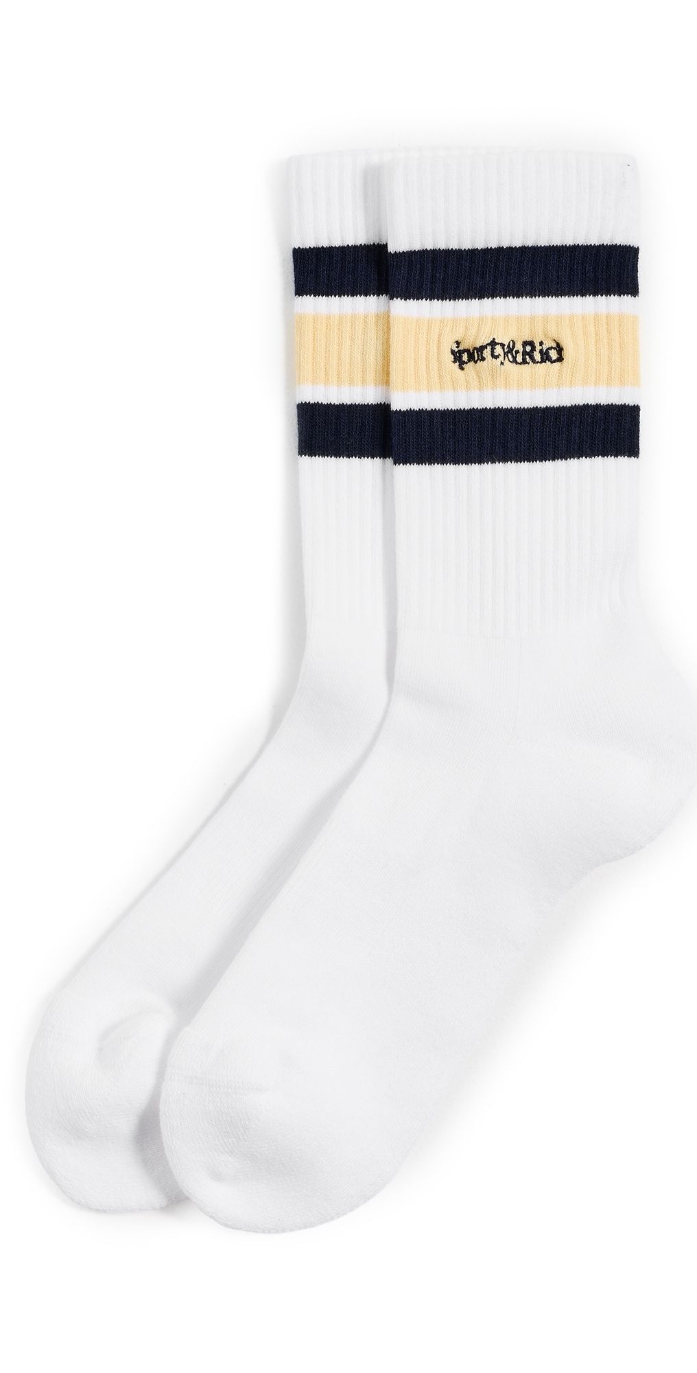 Sporty & Rich Serif Logo Socks White/Navy/Almond One Size