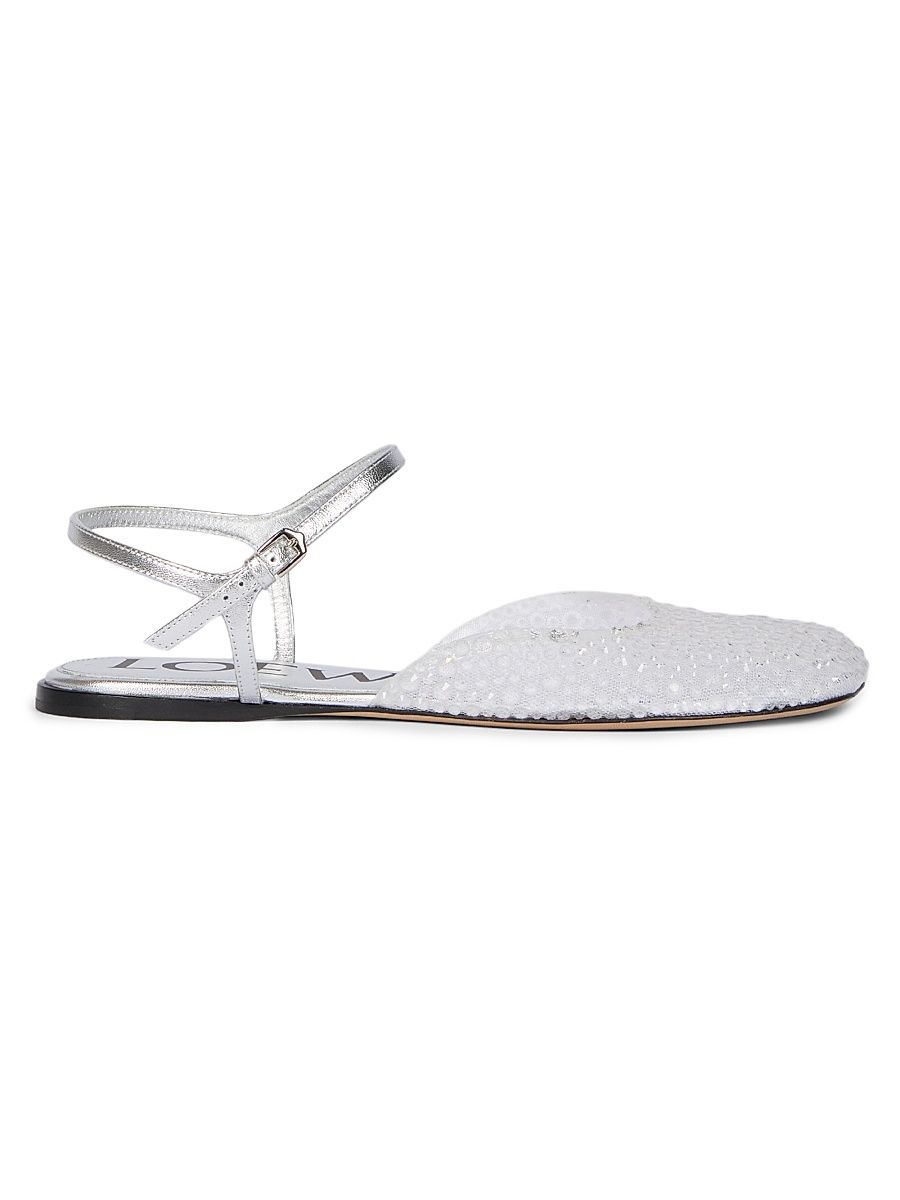 Women's Toy Rhinestone-Embellished Mesh Ballerina Flats - Transparent - Size 10