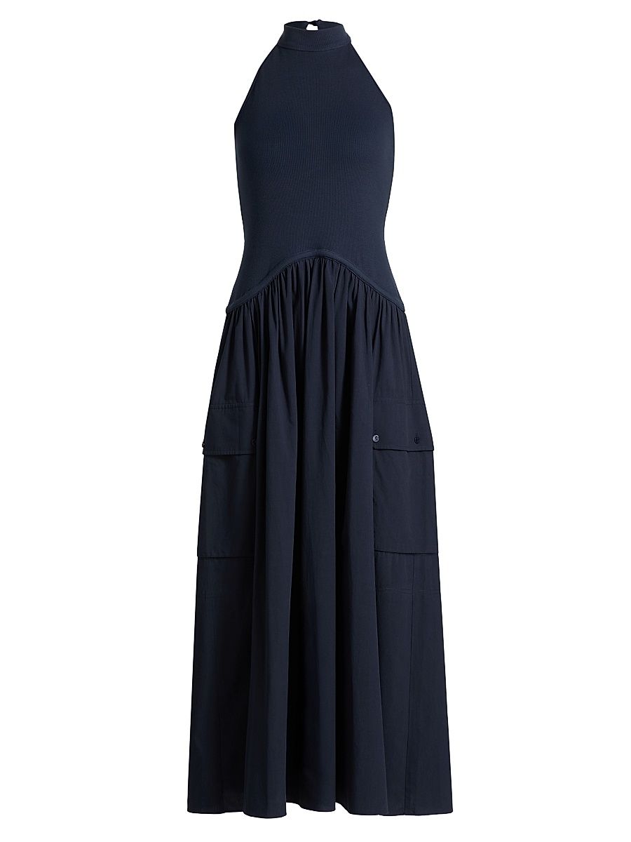 Women's Simonne Cotton-Blend A-Line Maxi Dress - Navy - Size Large