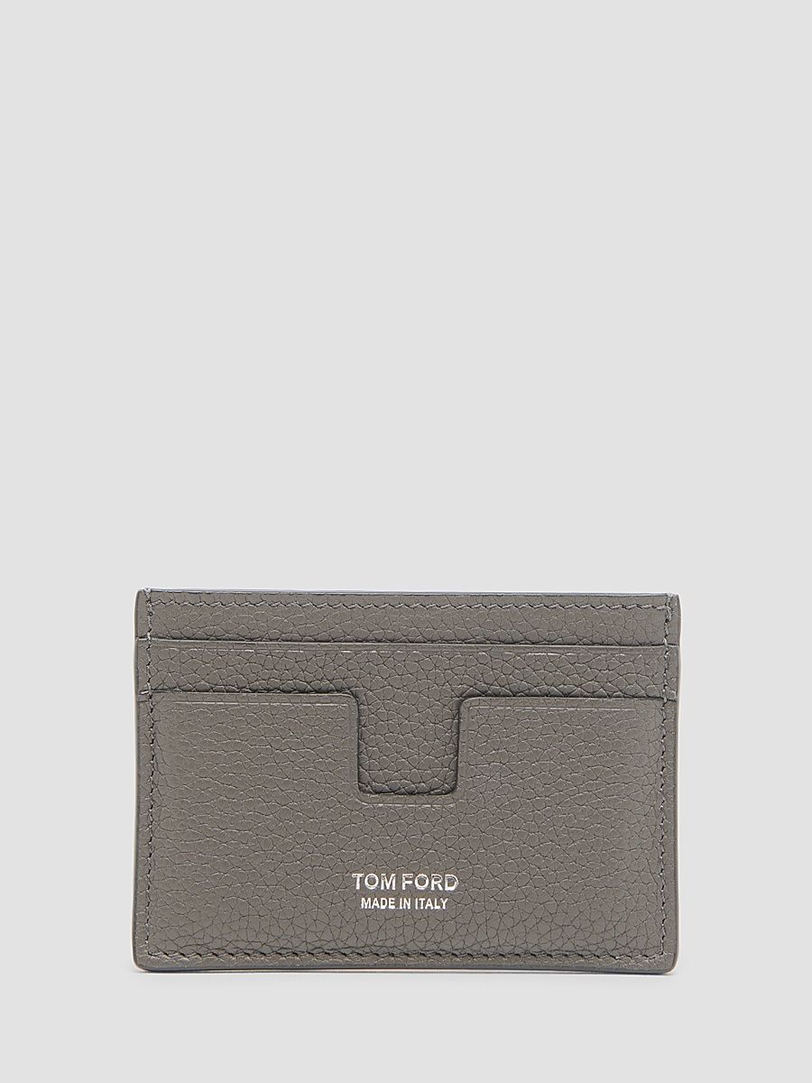 Men's T-Line Grain Leather Card Holder - Smoke Grey