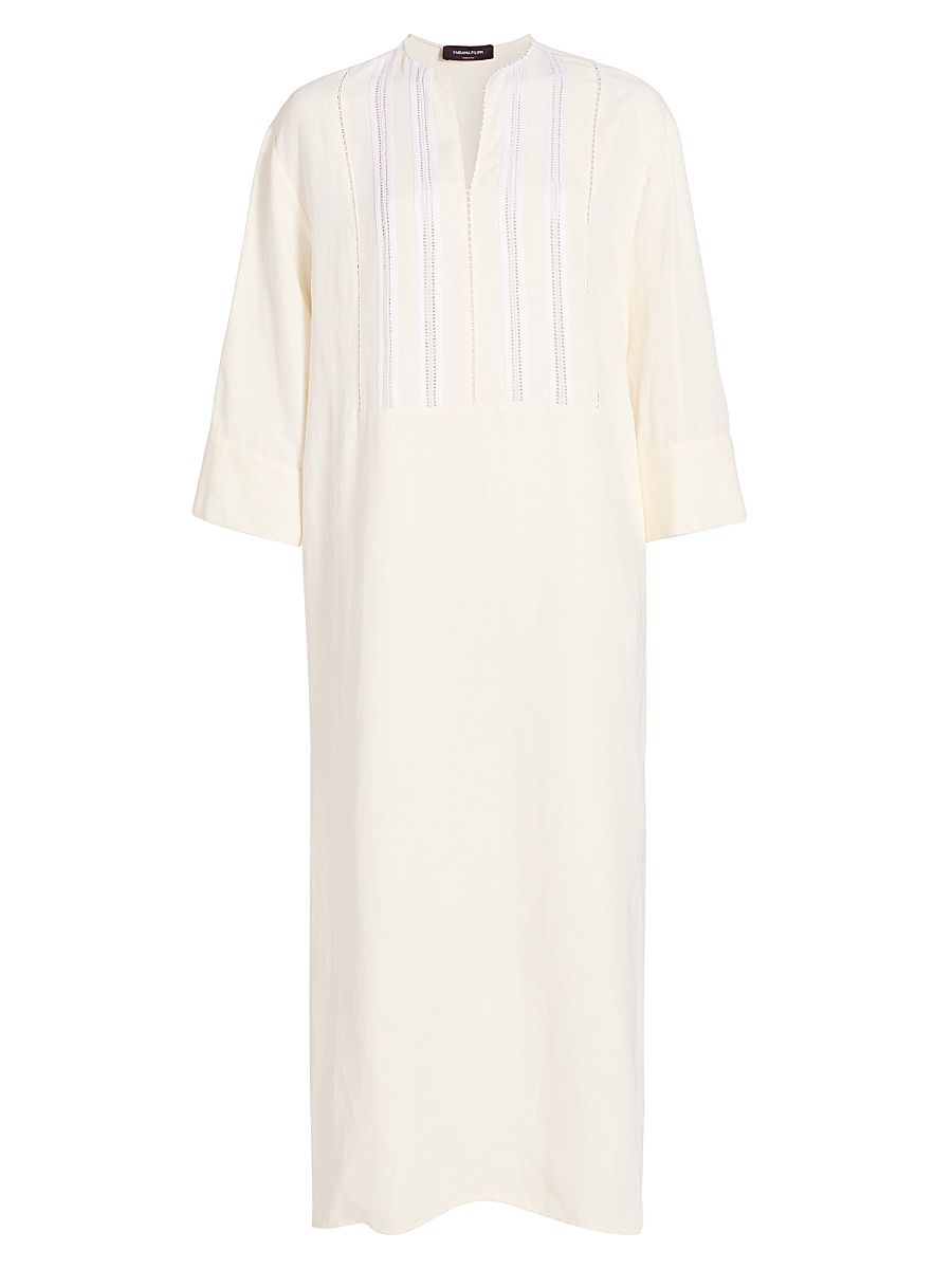 Women's Embroidered Bib Linen-Blend Tunic Dress - Burro - Size 6