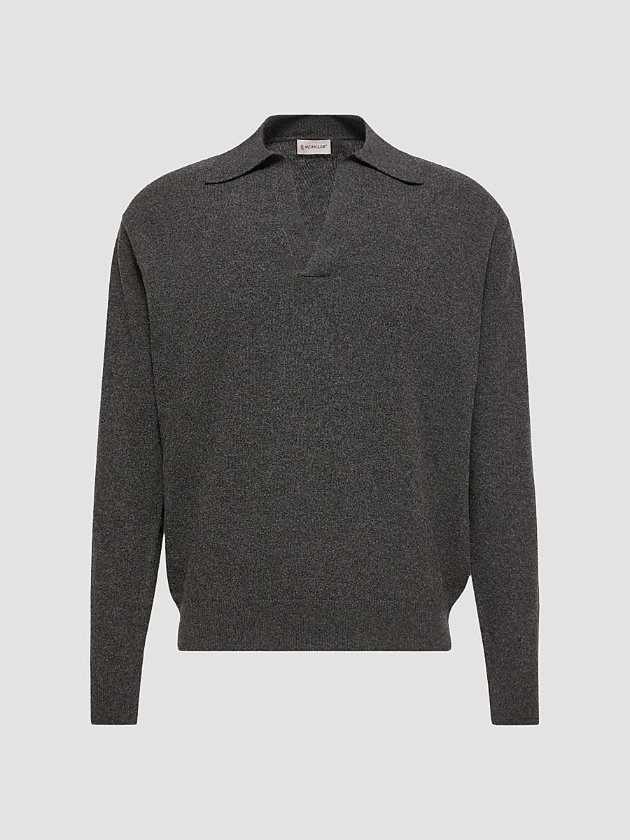 Men's Long Sleeve Polo Shirt in Wool and Cashmere - Black - Size XXL