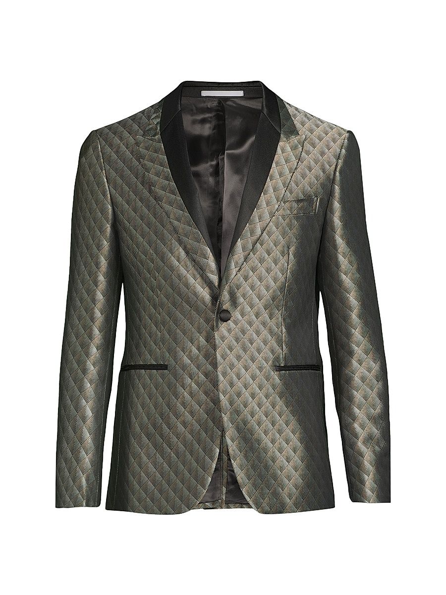 Men's Geometric Single-Breasted Dinner Jacket - Grey - Size 46