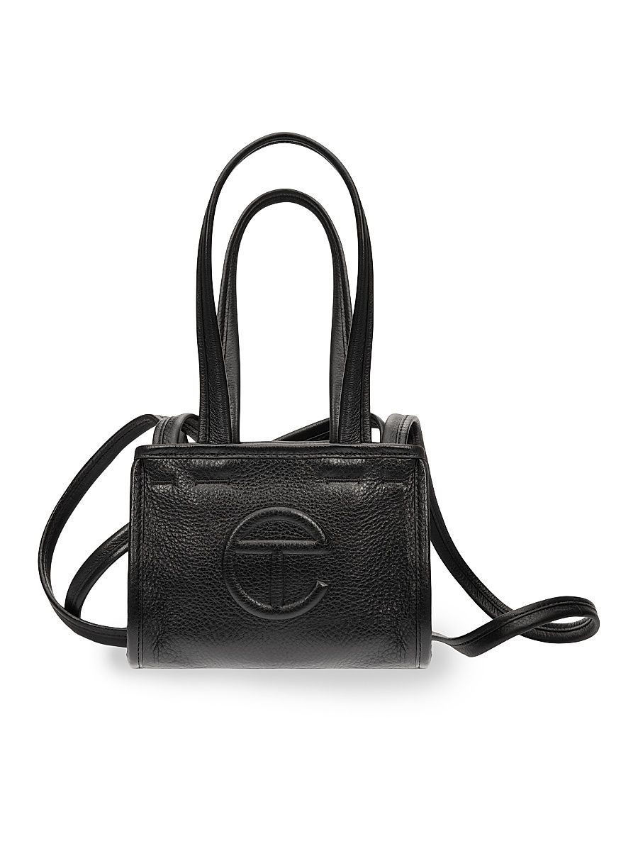 Men's Small Pebble Leather Carry Bag - Black