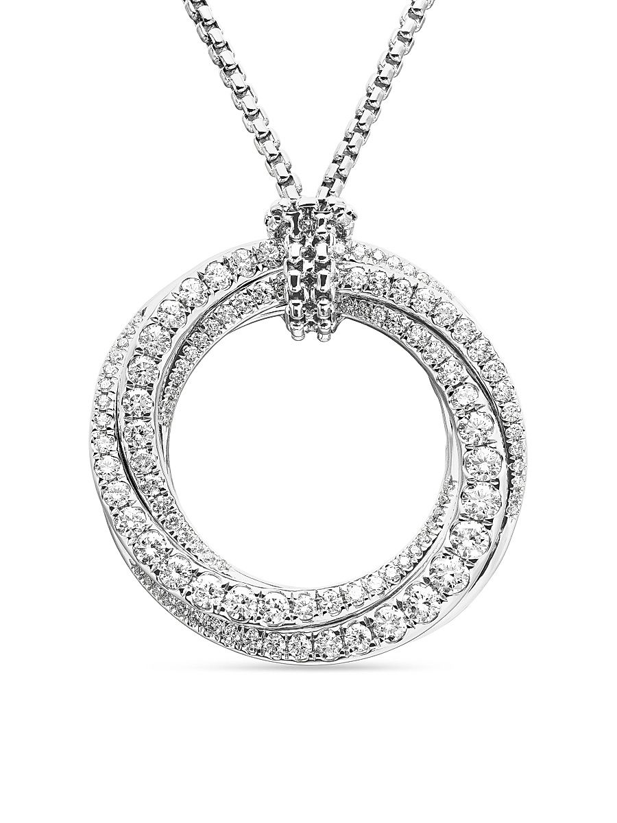 Women's Pavé Crossover Pendant Necklace in 18K Gold with Diamonds - White Gold - Size 36