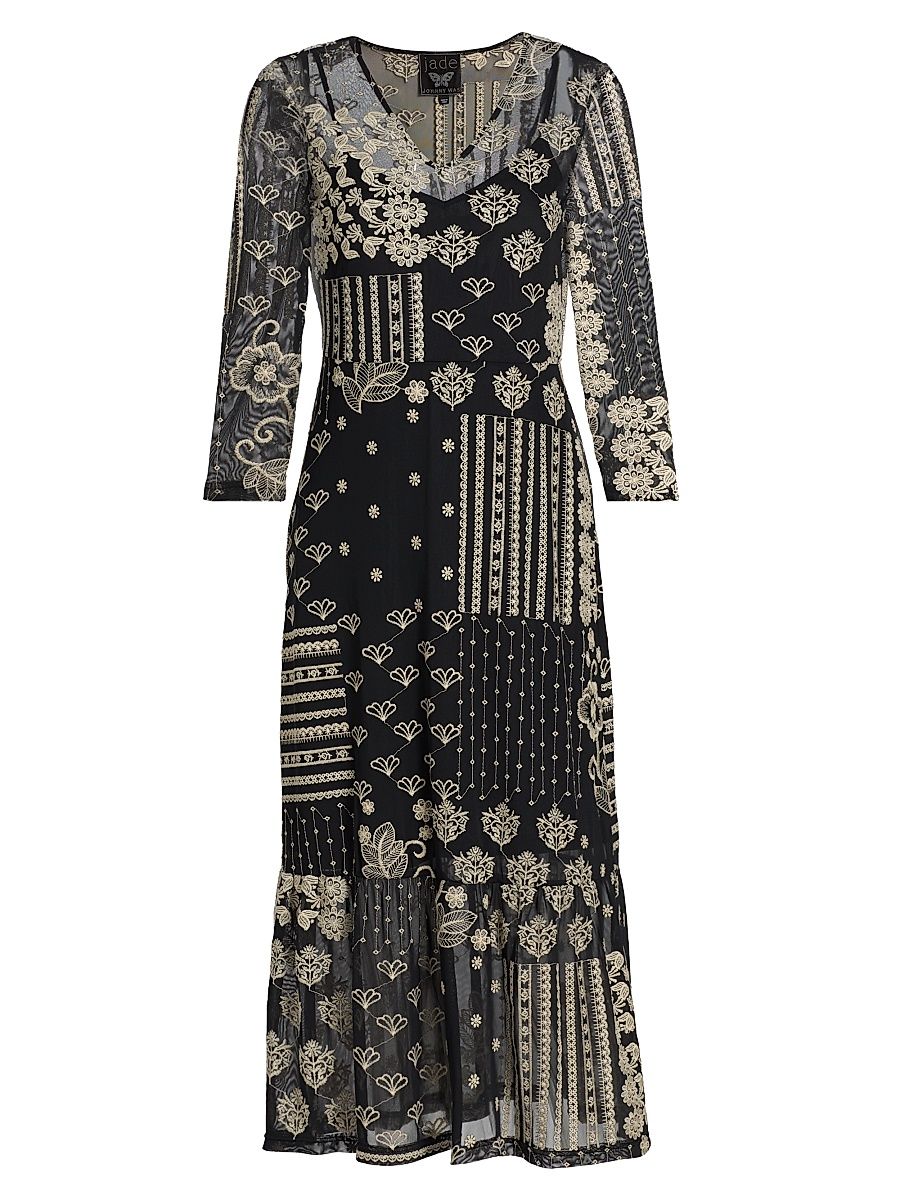 Women's Wynona Golden Blossom Midi-Dress - Black - Size XXL