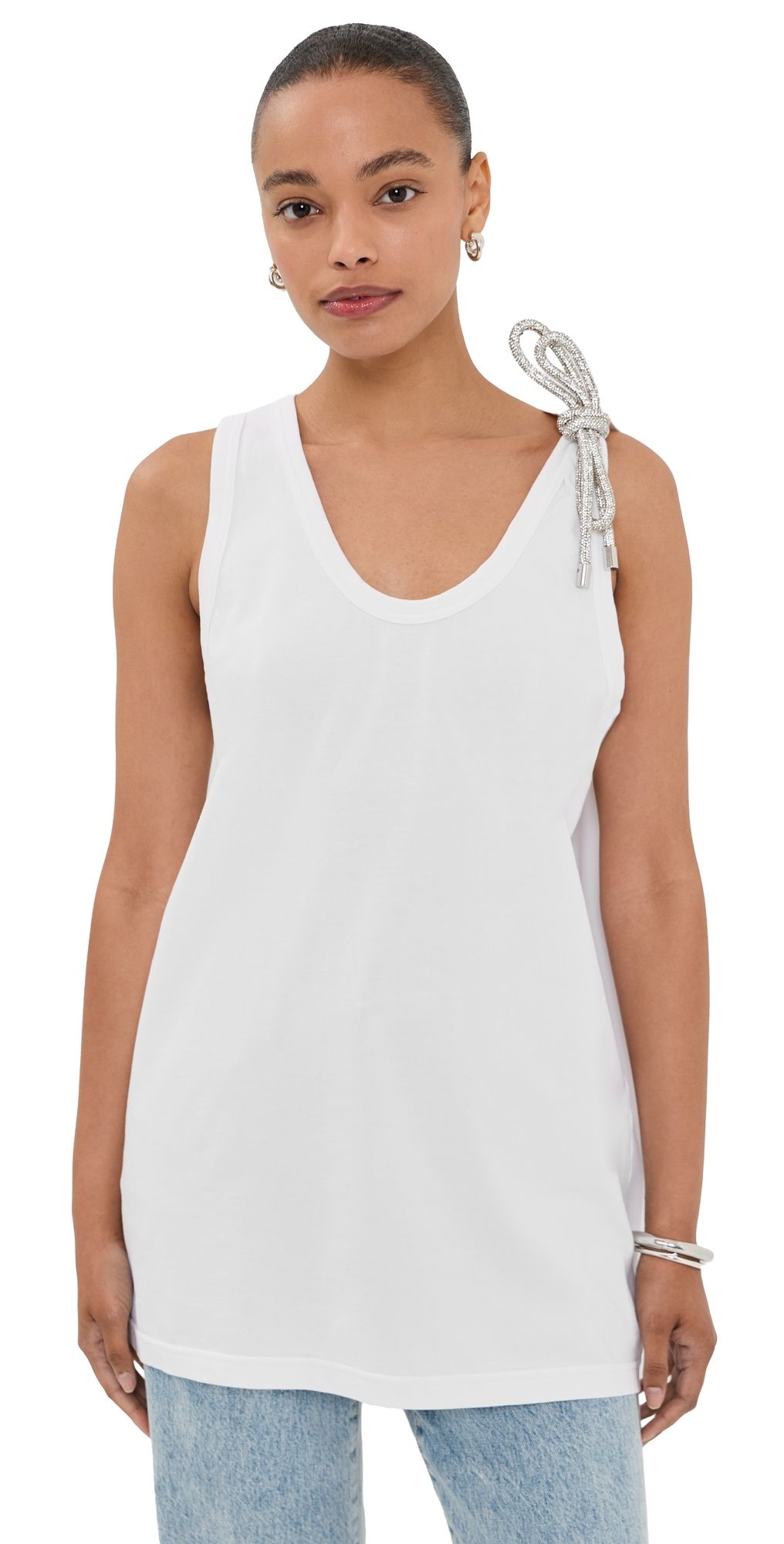 AREA Crystal Knot Tank Top White XS
