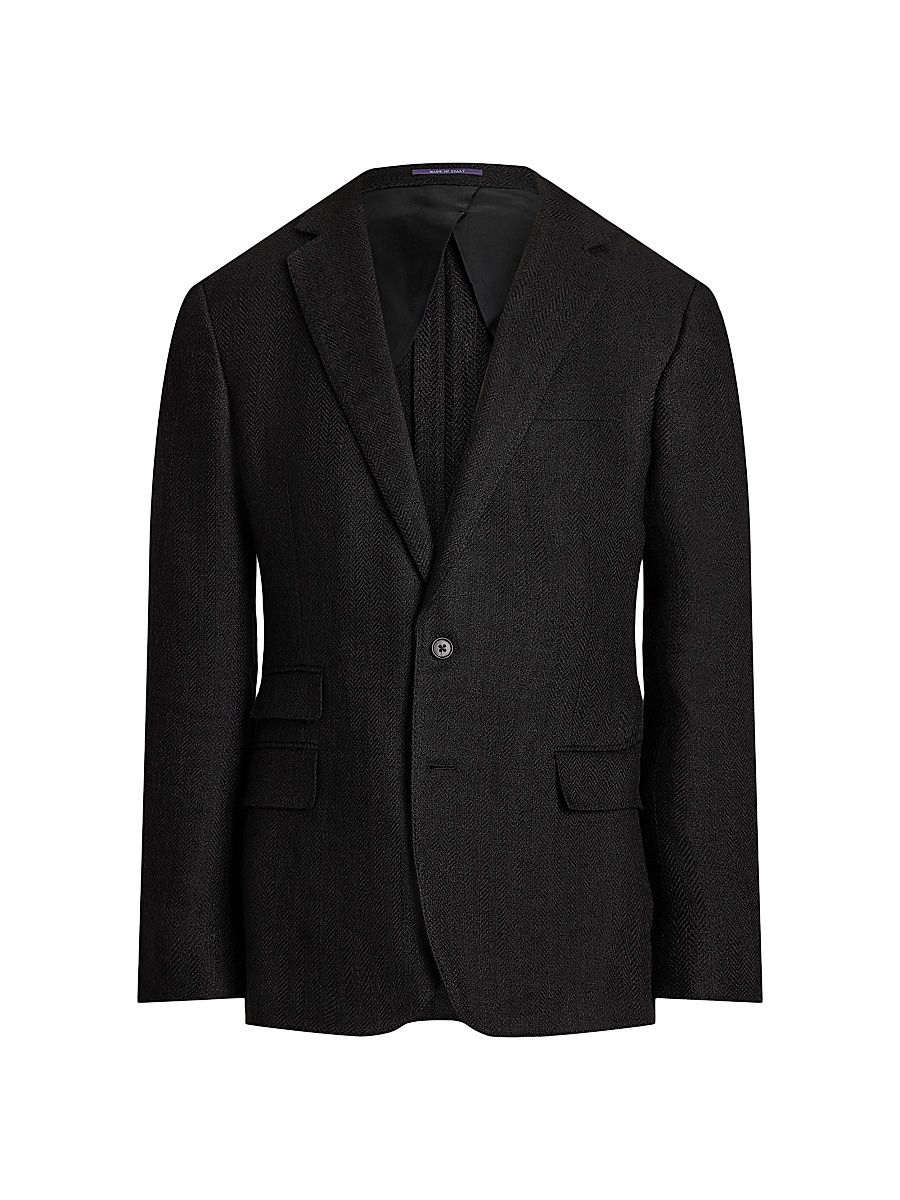 Men's Kent Hand-Tailored Herringbone Sportcoat - Black - Size 44