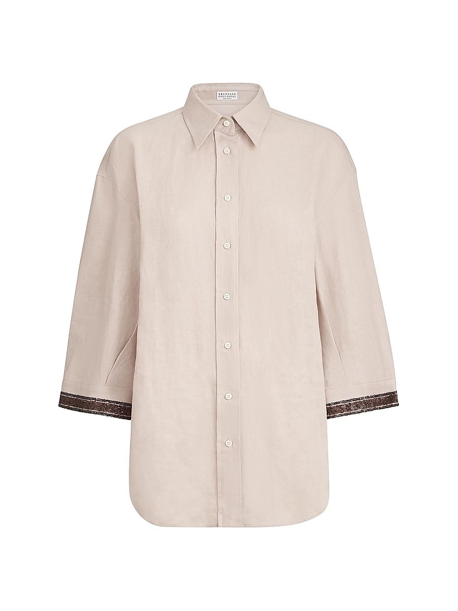 Women's Linen Shirt with Dazzling Cuffs - Yuta - Size XXXL