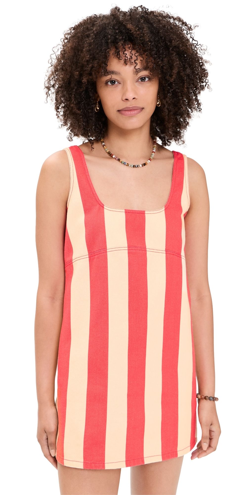 SIMONMILLER Sahara Striped Denim Mini Dress Venetian Red Stripe L