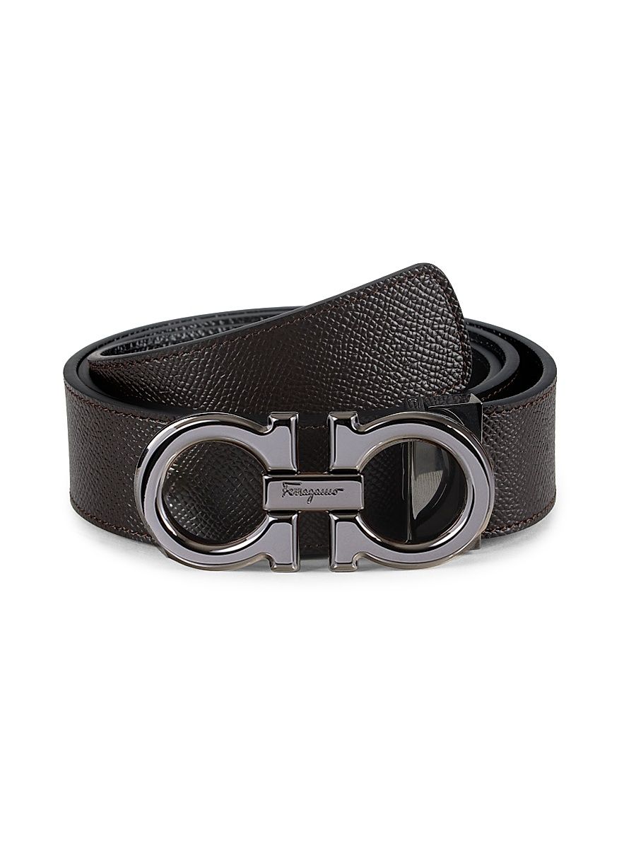 Men's Gancini Adjustable Cut-to-Size Reversible Leather Belt - Black Brown - Size 46