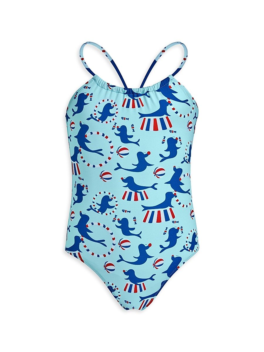 Little Girl's & Girl's Circus One-Piece Swimsuit - Blue Multi - Size 14