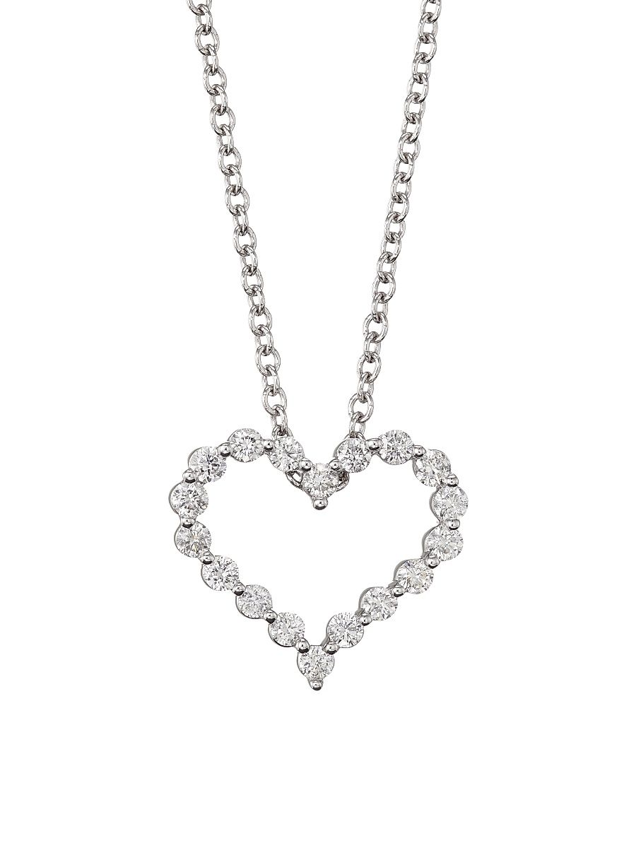 Women's 14K White Gold & 0.5 TCW Diamond Open Heart Pendant Necklace